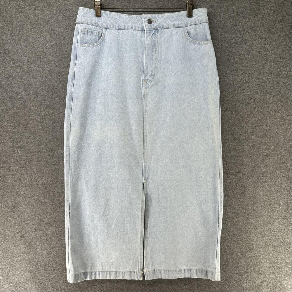 Velvet Heart Paulina Denim Skirt Womens Large Blue Midi Boho 100% Cotton READ